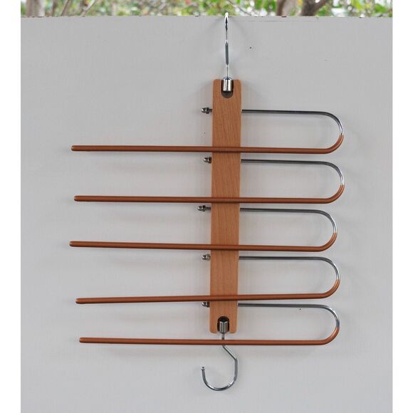 Pants Rack Space Saver Closet Organization Slacks Jeans Clothes‎ Wood Hanger - Picture 4 of 8